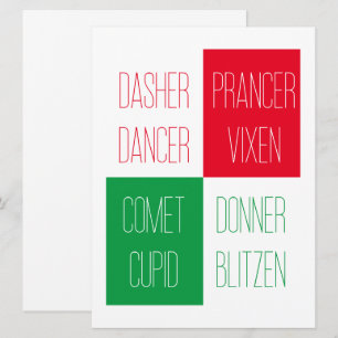 REINDEER NAMES 6.5x8.75 Flat Card