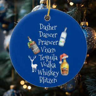 Reindeer names Alcohol Tequila Vodka Christmas Ceramic Ornament