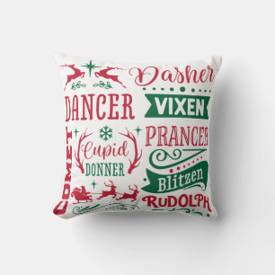 Reindeer Names Christmas Home Decor Throw Pillow