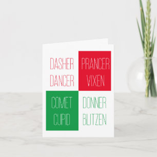 REINDEER NAMES Christmas Note Card 