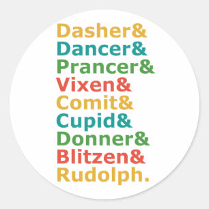 Reindeer Names Classic Round Sticker