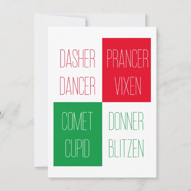 REINDEER NAMES Flat Christmas Card 4.25x6.25 (Front)