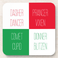 REINDEER NAMES Hard Plastic Coasters 