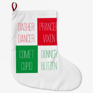 REINDEER NAMES Large Christmas Stocking