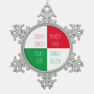 REINDEER NAMES Pewter Snowflake Ornament 