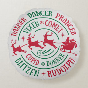 Reindeer Names Round Word Art Pillow