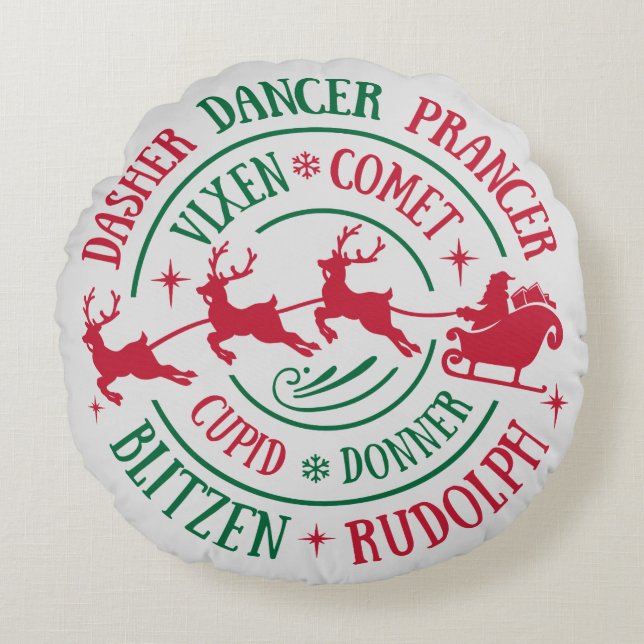 Reindeer Names Round Word Art Pillow (Front)