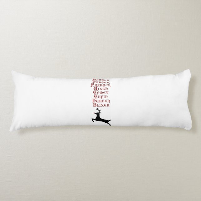 Reindeer Names Rudolph, Comet, Blixen Reindeer Body Pillow (Front)