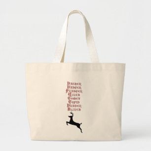 Reindeer Names Rudolph, Comet, Blixen Reindeer Large Tote Bag