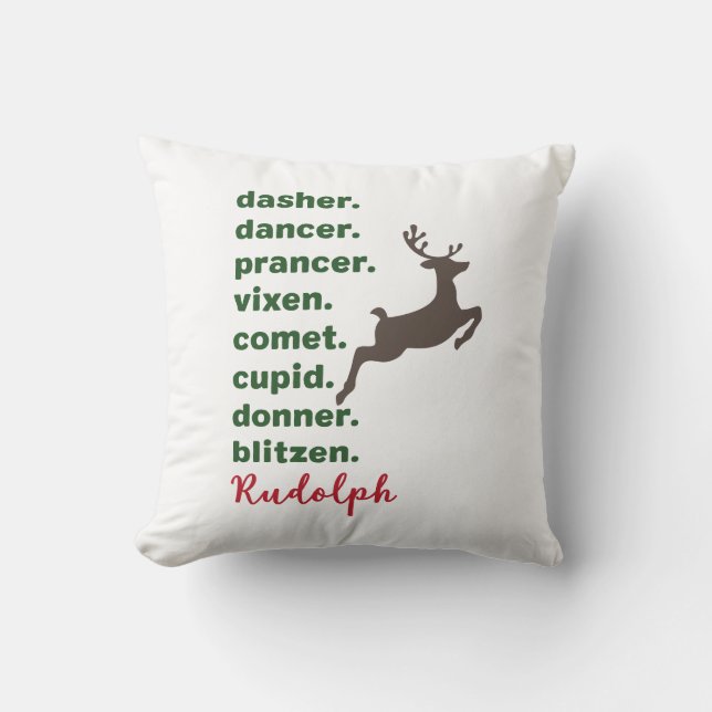 Reindeer Names Throw Pillow (Front)