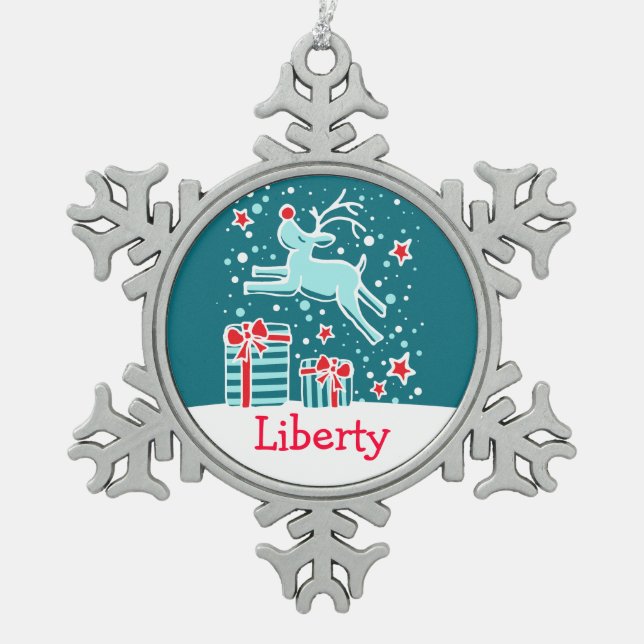 Reindeer nommé ornement de Noël flocon de neige (Devant)