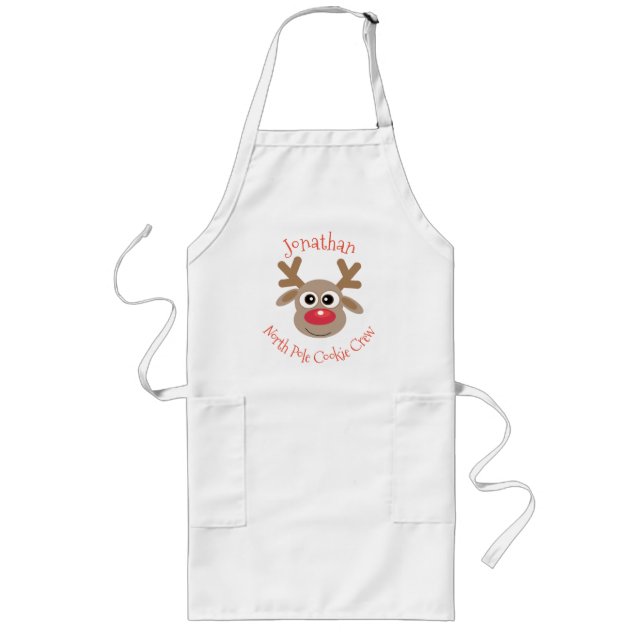 Reindeer North Pole Cookie Crew Fun Christmas Long Apron (Front)