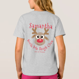 Reindeer North Pole Sleigh Crew Christmas Grey T-Shirt