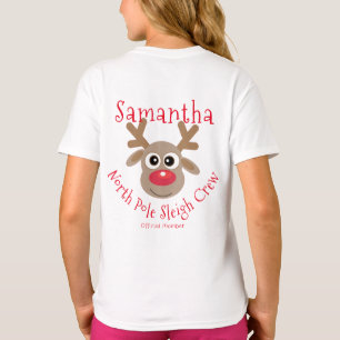 Reindeer North Pole Sleigh Crew Christmas T-Shirt