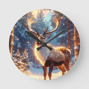 Reindeer of Santa Claus Round Clock