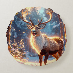 Reindeer of Santa Claus Round Pillow