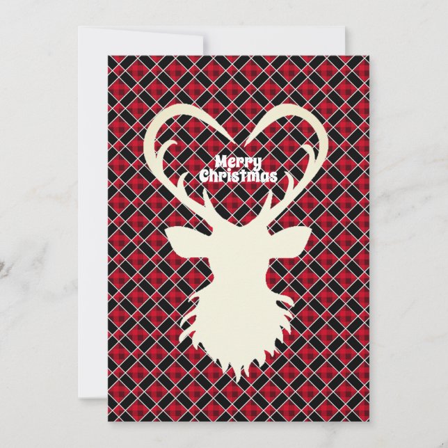 Reindeer on black & red chequered Christmas Holiday Card (Front)