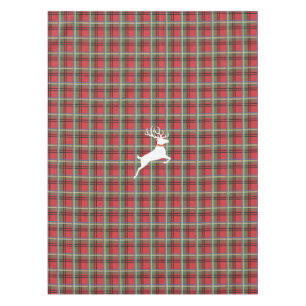 Reindeer on Red and Green Tartan Christmas Plaid Tablecloth