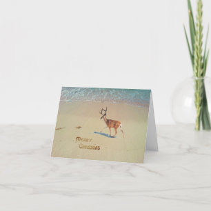 Reindeer on the beach surreal Merry Christmas Post Holiday Card