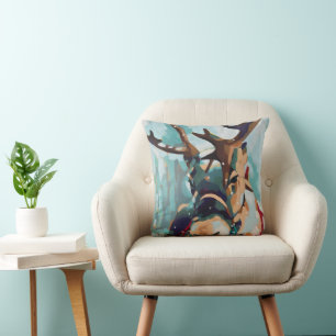 Reindeer Painting - Holiday Decor and Gifts Throw Pillow