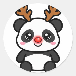 Reindeer Panda Christmas Classic Round Sticker