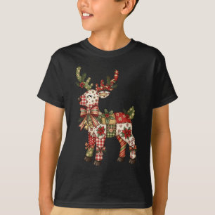 Reindeer Patchwork Coquette Bow Christmas Pyjamas  T-Shirt
