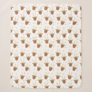 Reindeer Pattern Deer Heads Snowflakes Sherpa Blanket