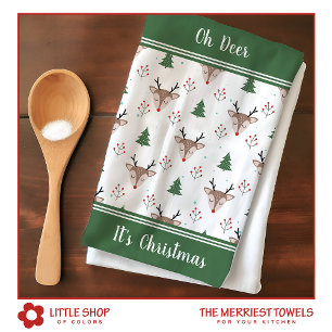 Reindeer Pattern Personalized Christmas Kitchen Towel