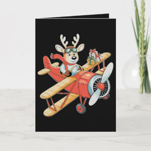 Reindeer Pilot Christmas Aviator Flying Plane Xmas Card