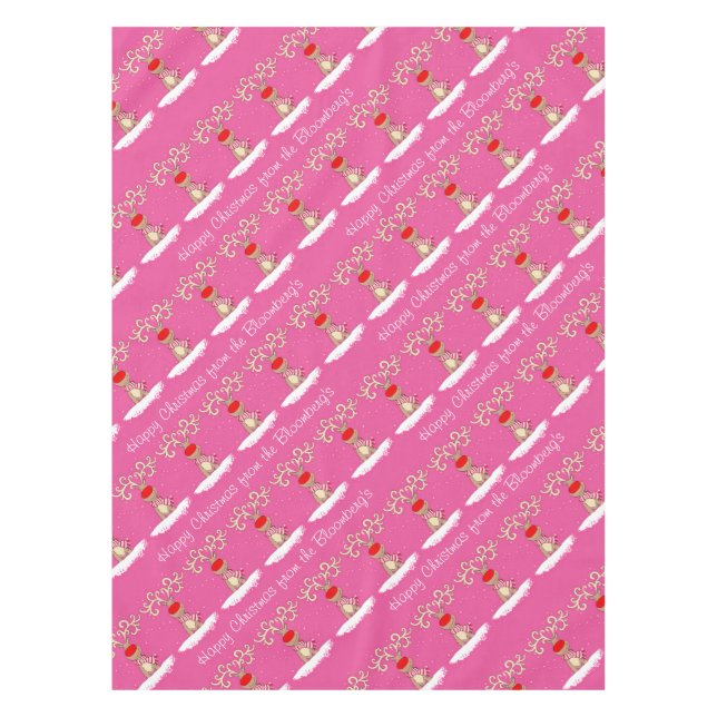 Reindeer pink Christmas personalized family name Tablecloth (Front)