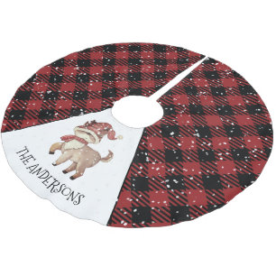 Reindeer Plaid Christmas Brushed Polyester Tree Skirt