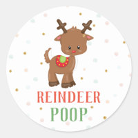 Reindeer Poop Christmas Favours Round Stickers