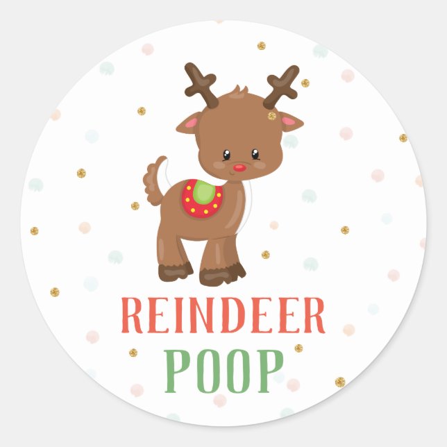 Reindeer Poop Faveurs Noël Stickers ronds (Devant)