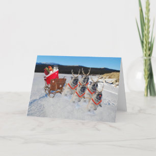 Reindeer Pugs Pulling a Sleigh of Toys Card