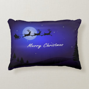 Reindeer pulling Santa's Sleigh Decorative Pillow