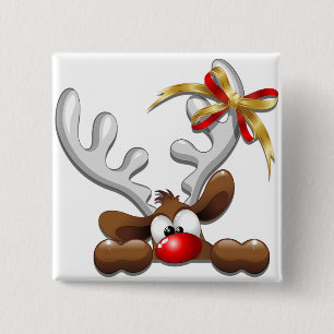 Reindeer Puzzled Funny Christmas Character 2 Inch Square Button