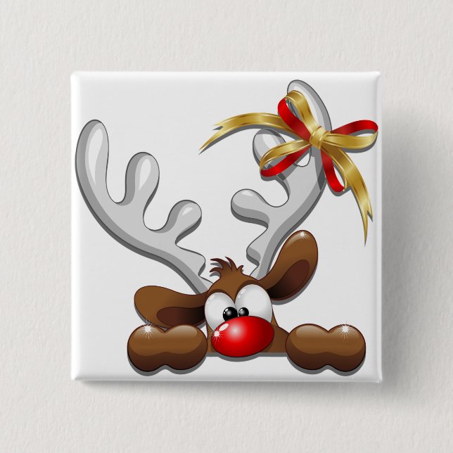 Reindeer Puzzled Funny Christmas Character 2 Inch Square Button (Front)