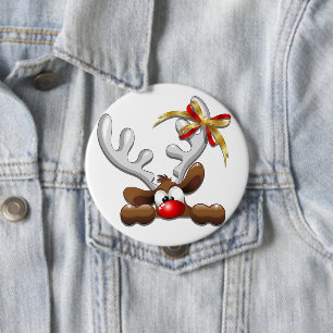Reindeer Puzzled Funny Christmas Character 4 Inch Round Button