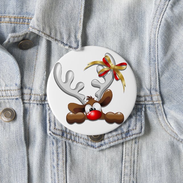 Reindeer Puzzled Funny Christmas Character 4 Inch Round Button (In Situ)