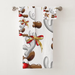 Reindeer Puzzled Funny Christmas Character Bath Towel Set