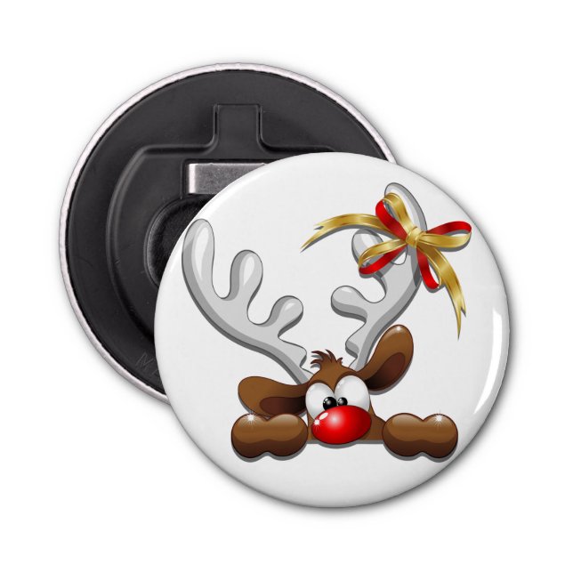 Reindeer Puzzled Funny Christmas Character Bottle Opener (Front)
