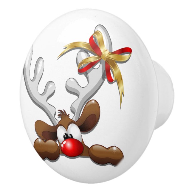 Reindeer Puzzled Funny Christmas Character Ceramic Knob (Right)
