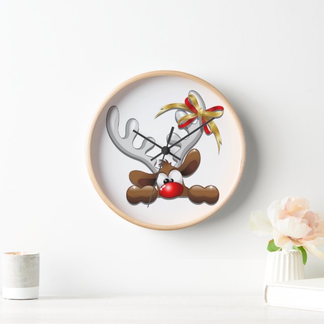 Reindeer Puzzled Funny Christmas Character Clock (Home)