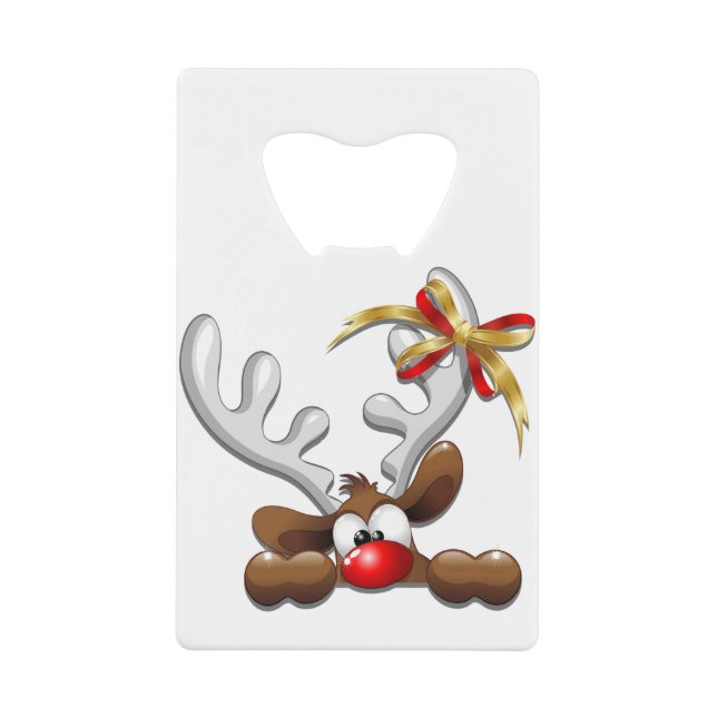 Reindeer Puzzled Funny Christmas Character Credit Card Bottle Opener (Front)