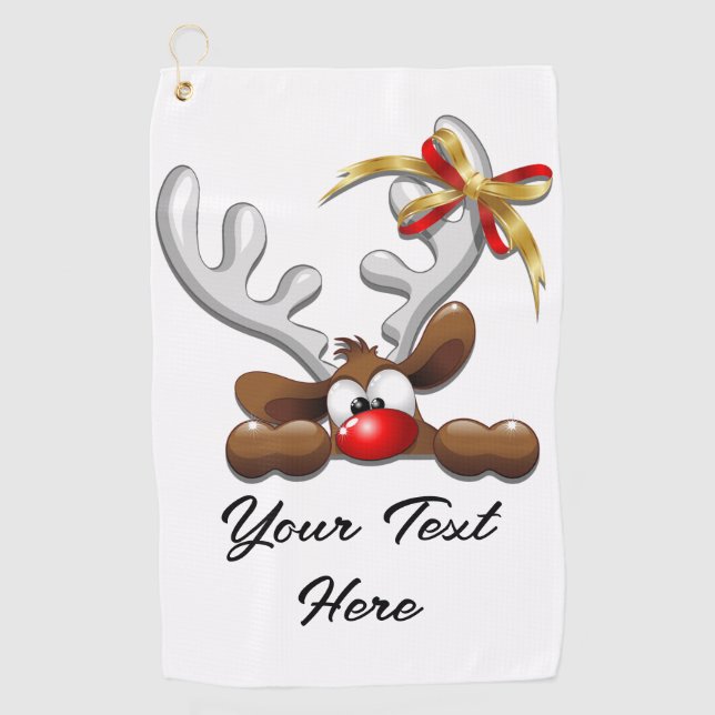 Reindeer Puzzled Funny Christmas Character Golf Towel (Front)