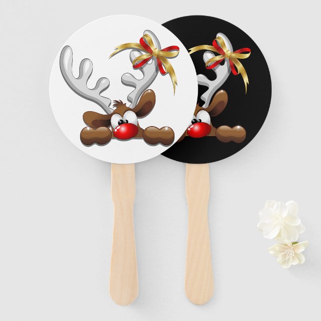 Reindeer Puzzled Funny Christmas Character Hand Fan (Front and Back)