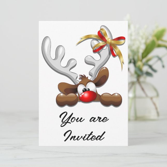 Reindeer Puzzled Funny Christmas Character Invitation (Standing Front)