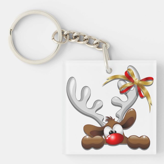 Reindeer Puzzled Funny Christmas Character Keychain (Front)