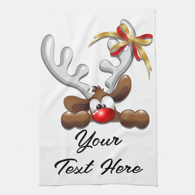 Reindeer Puzzled Funny Christmas Character Kitchen Towel (Vertical)