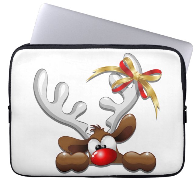 Reindeer Puzzled Funny Christmas Character Laptop Sleeve (Front)